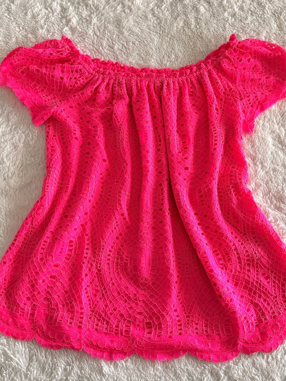 Lilly Pulitzer Hot Pink Lace Off-Shoulder Tunic